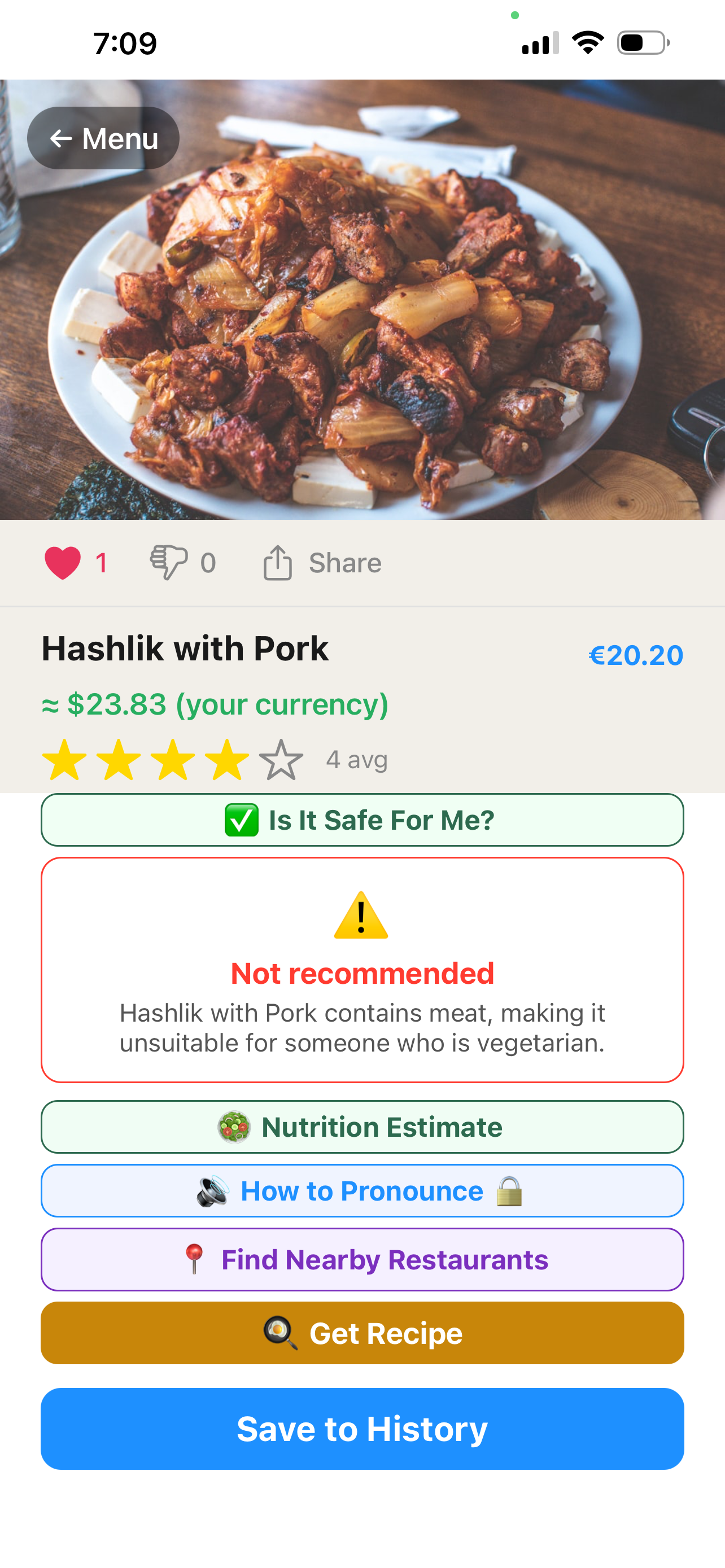 DishPassport translation results screen