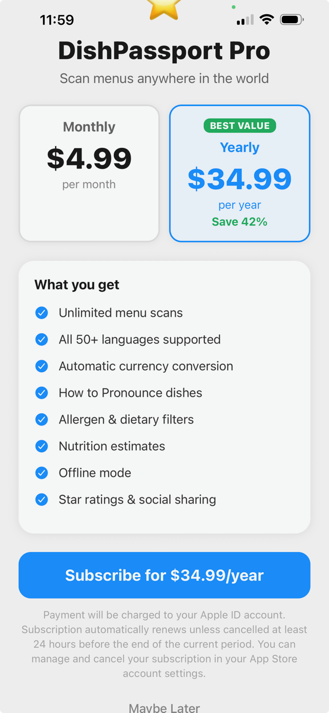 DishPassport showing dish prices converted to home currency